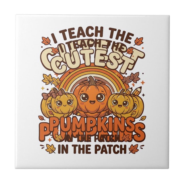 Cute Teacher Pumpkin Fall Classroom Vector Design_ Ceramic Tile (Front)