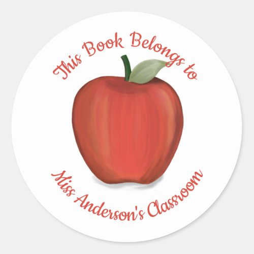 Cute Teacher Red Apple Simple Watercolor  Classic Round Sticker