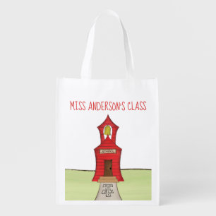 Cute Teacher Red Schoolhouse Personalized Grocery Bag