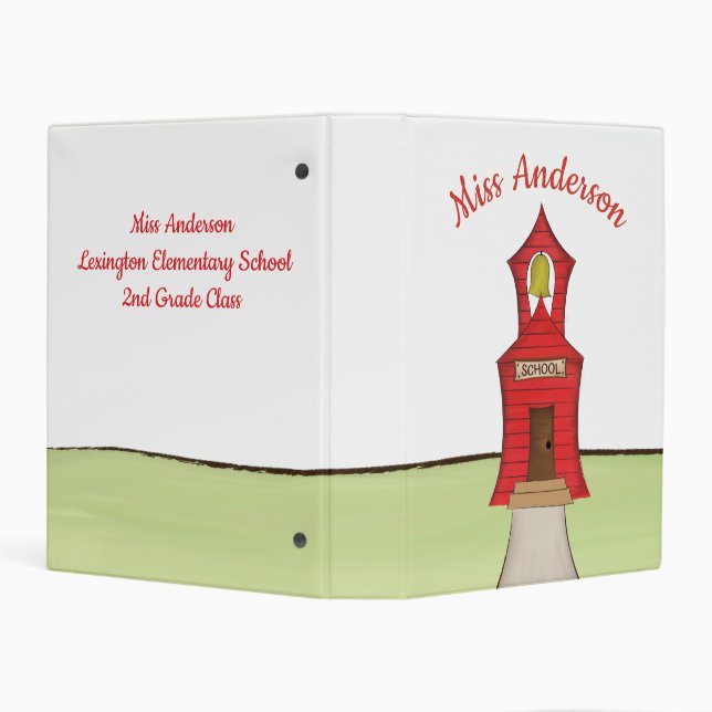 Cute Teacher Red Schoolhouse Personalized  Mini Binder (Background)