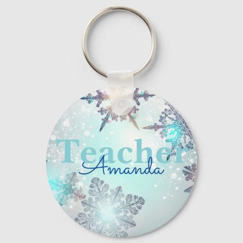 Cute Teacher Snowflake Personalized Name Keychain