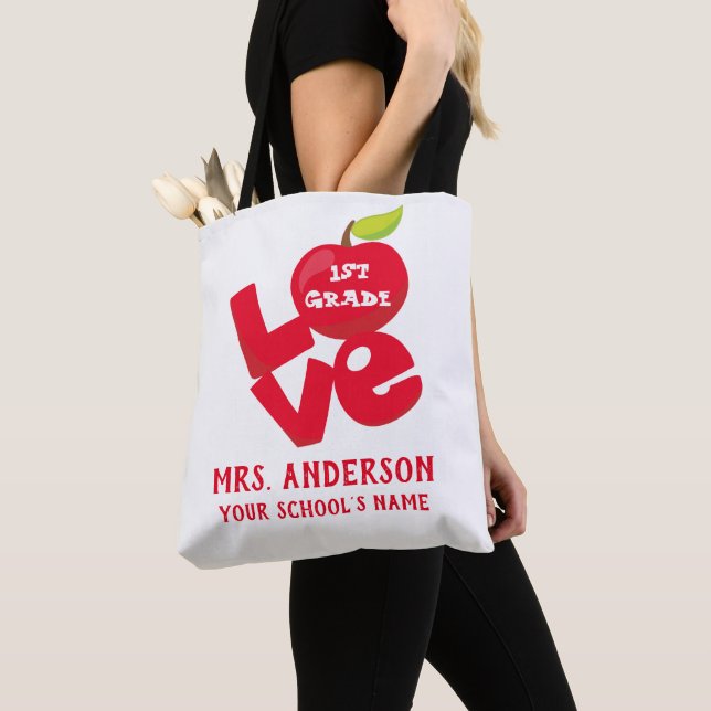 Cute Teacher Supply Custom Tote Bag (Close Up)