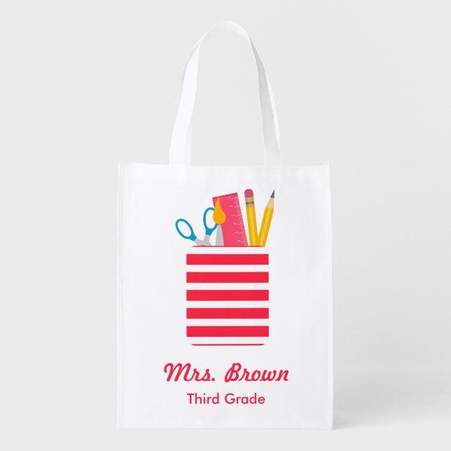 Cute Teacher Theme Grocery Bag (Front)