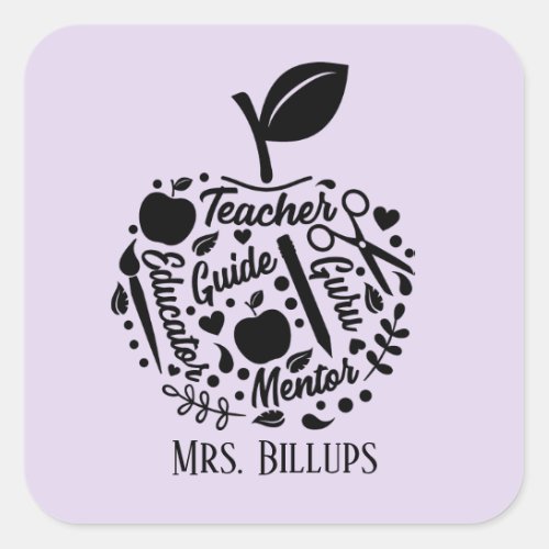 cute Teacher word art apple add name Square Sticker