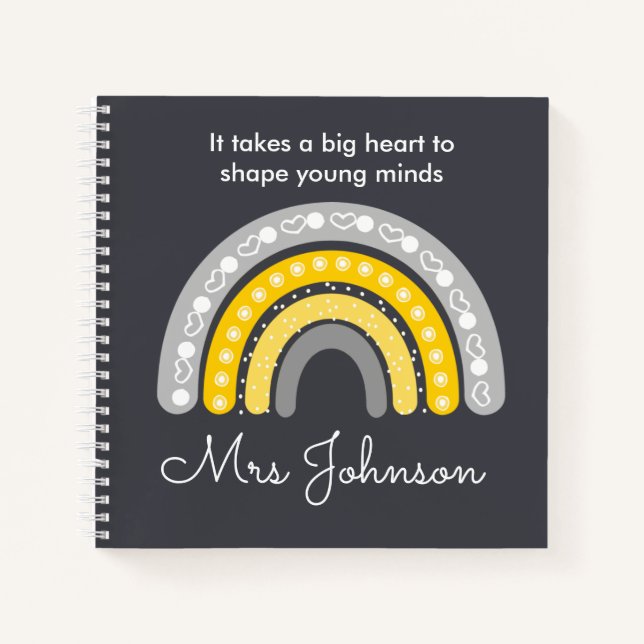 Cute Teachers Boho Rainbow on Gray Notebook (Front)