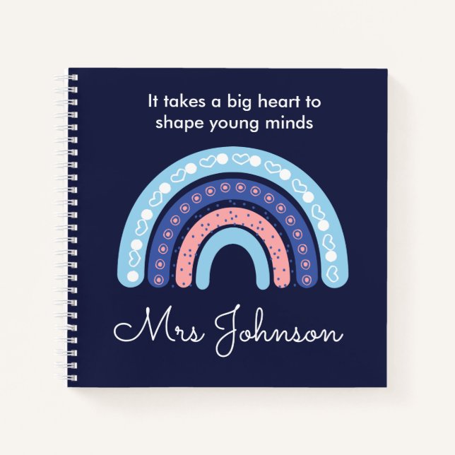 Cute Teachers Boho Rainbow on Navy Blue Notebook (Front)