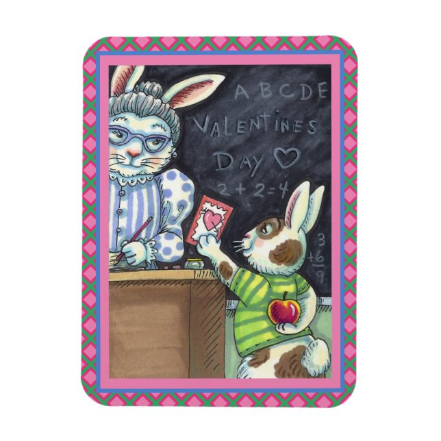 CUTE TEACHER'S PET, APPLE & VALENTINE BUNNY RABBIT MAGNET (Vertical)
