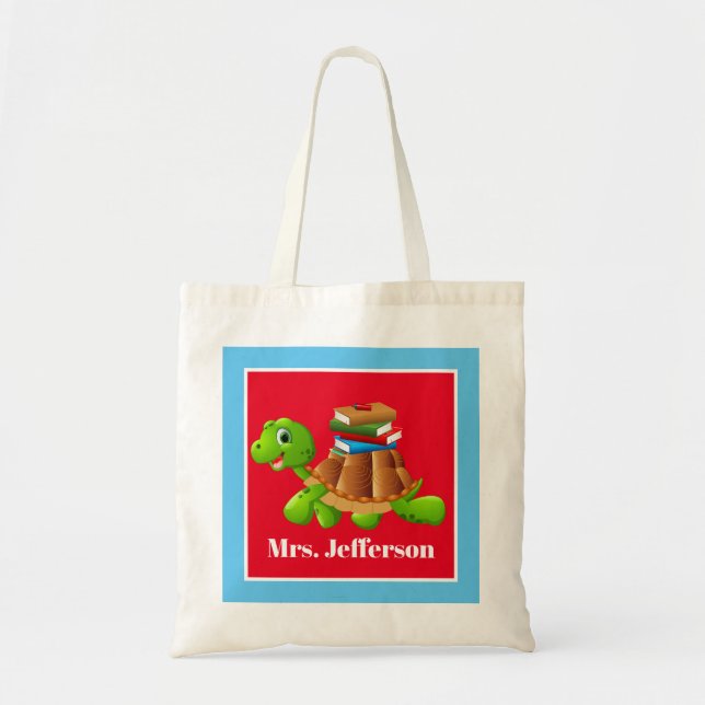 Cute Teacher's School turtle add name tote bag (Front)