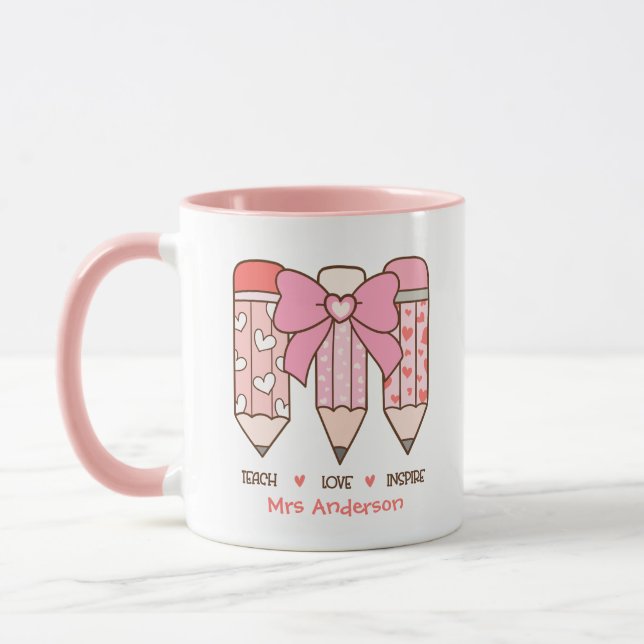 Cute Teacher's Valentine Pencil Custom Mug (Left)