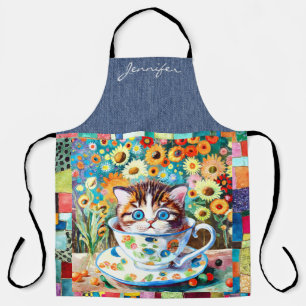 Cute Teacup Cat All-Over Print Apron