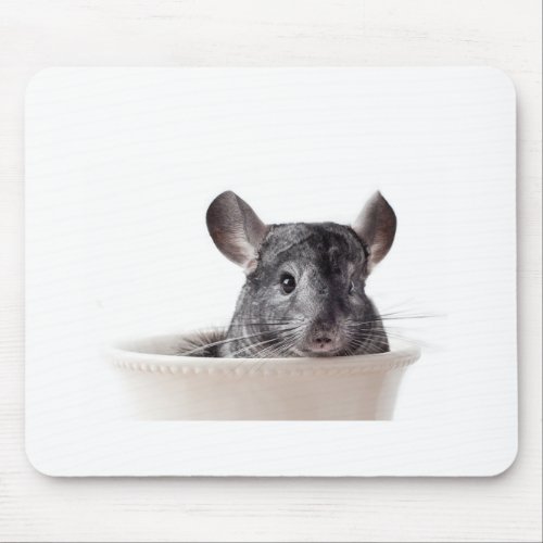 Cute Teacup Chinchilla Grey Mouse Pad