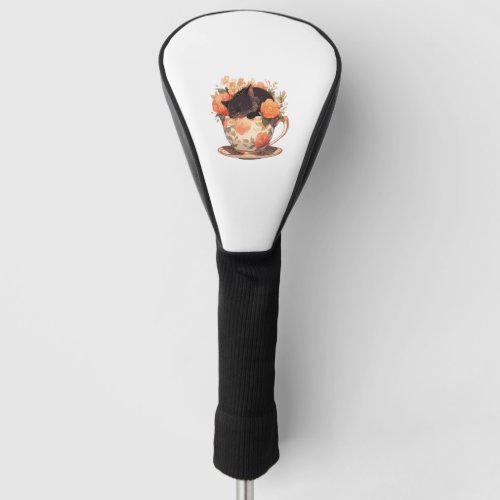 Cute Teacup Kitten _ Floral   Golf Head Cover