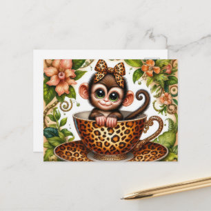 Cute teacup monkey jungle mug postcard