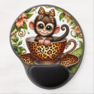 Cute teacup monkey lovers gel mouse pad