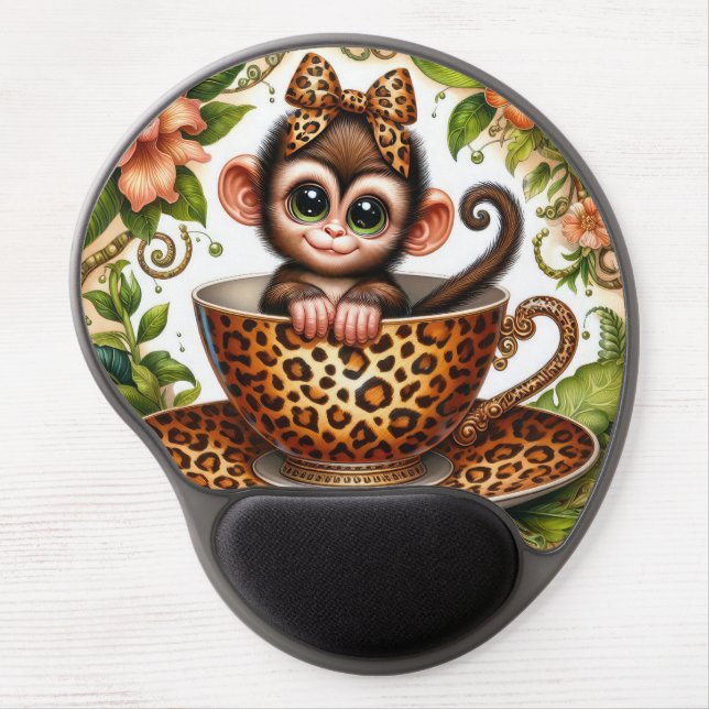 Cute teacup monkey lovers gel mouse pad (Front)