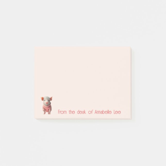 Cute Teacup Piggy Personalize Post-it Notes (Front)