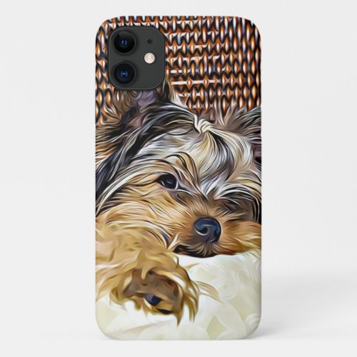 Cute Teacup Yorkie Yorkshire Terrier Digital Art iPhone 11 Case