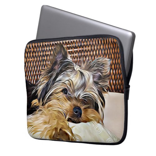 Cute Teacup Yorkie Yorkshire Terrier Digital Art Laptop Sleeve