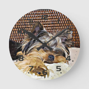 Cute Teacup Yorkie Yorkshire Terrier Digital Art Round Clock