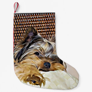 Cute Teacup Yorkie Yorkshire Terrier Digital Art Small Christmas Stocking