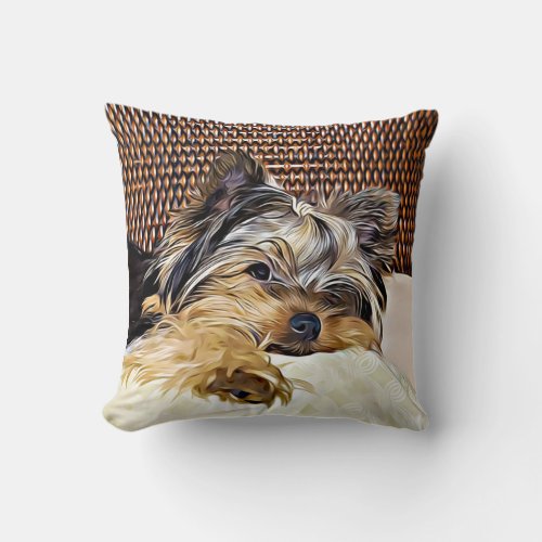 Cute Teacup Yorkie Yorkshire Terrier Digital Art  Throw Pillow