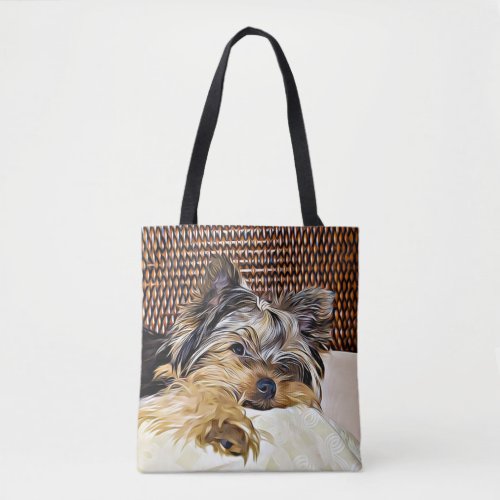 Cute Teacup Yorkie Yorkshire Terrier Digital Art Tote Bag