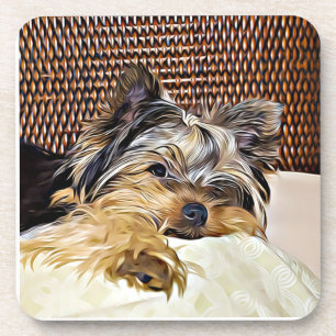 Cute Teacup Yorkie Yorkshire Terrier Digital Beverage Coaster