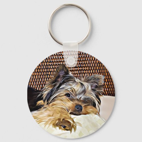 Cute Teacup Yorkie Yorkshire Terrier Digital  Keychain