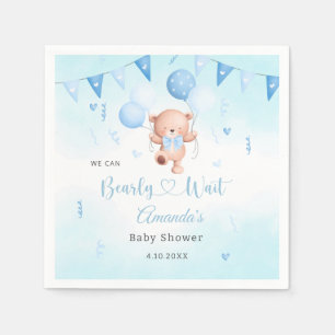 Cute Teady Baby Bear watercolor Boho Blue Balloons Napkins