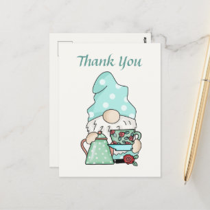 Cute teahouse thank you gnome postcard