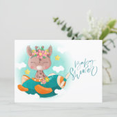 Cute Teal Airplane Giraffe Baby Shower   Invitation (Standing Front)