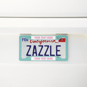 Cute Teal and Bubblegum Pink Dots Custom Message License Plate Frame