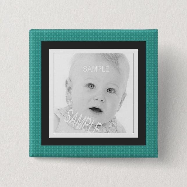 Cute Teal and Gray Instagram Photo Pinback Button (Front)