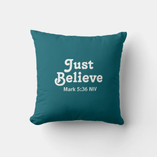 Cute Teal and White Believe in Miracles Faith Throw Pillow