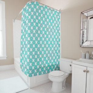 Cute Teal and White Floral Pattern Shower Curtain