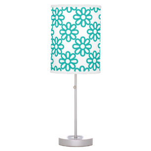 Cute Teal and White Floral Pattern Table Lamp