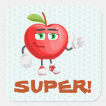 Cute Teal Apple Thumbs Up Super Kids Reward  Square Sticker