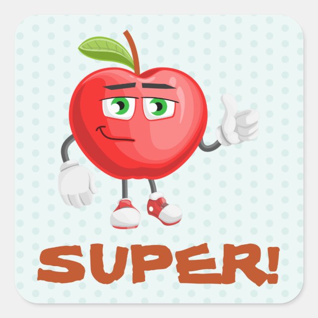Cute Teal Apple Thumbs Up Super Kids Reward  Square Sticker (Front)