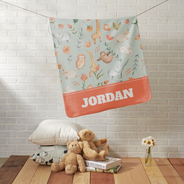 Cute Teal Baby Animal Pastel Pattern Blanket (In Situ)