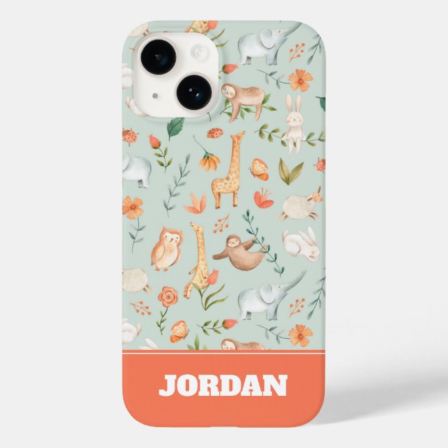 Cute Teal Baby Animal Pastel Pattern Case-Mate iPhone Case (Back)