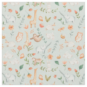 Cute Teal Baby Animal Pastel Pattern Fabric