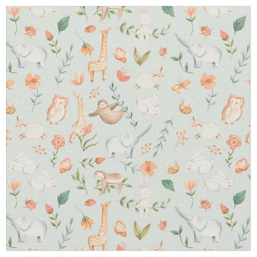 Cute Teal Baby Animal Pastel Pattern Fabric