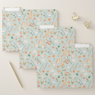 Cute Teal Baby Animal Pastel Pattern File Folder