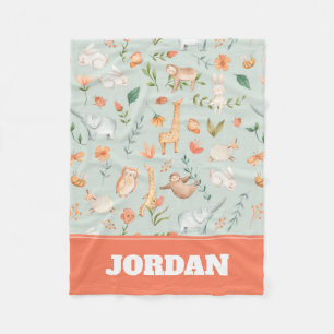 Cute Teal Baby Animal Pastel Pattern Fleece Blanket