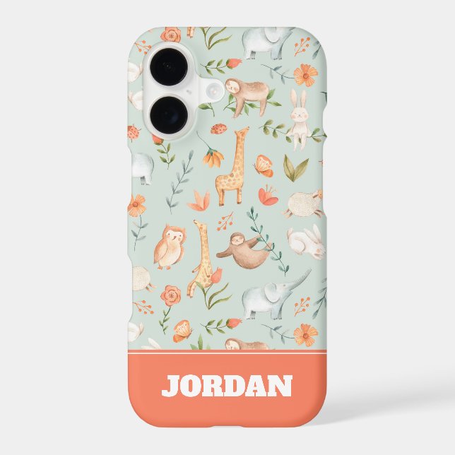 Cute Teal Baby Animal Pastel Pattern iPhone Case (Back)