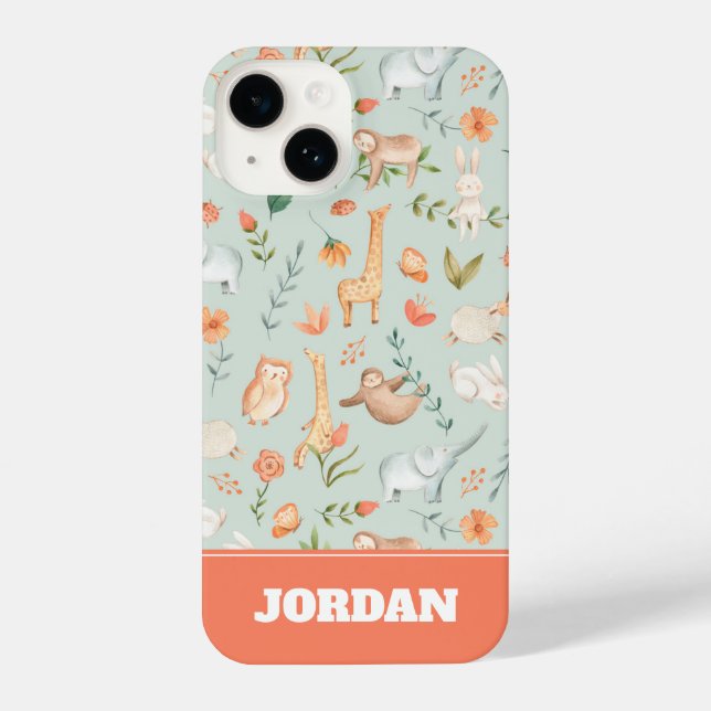 Cute Teal Baby Animal Pastel Pattern iPhone Case (Back)