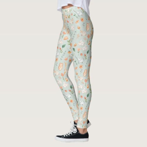 Cute Teal Baby Animal Pastel Pattern Leggings