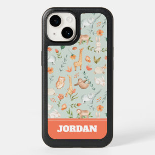 Cute Teal Baby Animal Pastel Pattern OtterBox iPhone 14 Case