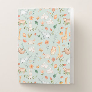 Cute Teal Baby Animal Pastel Pattern Pocket Folder