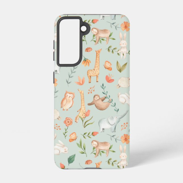 Cute Teal Baby Animal Pastel Pattern Samsung Galaxy Case (Back)